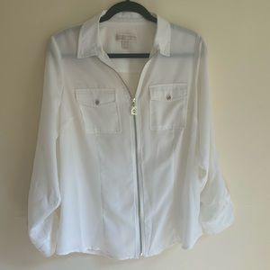 White Micheal Kors Zip up Blouse